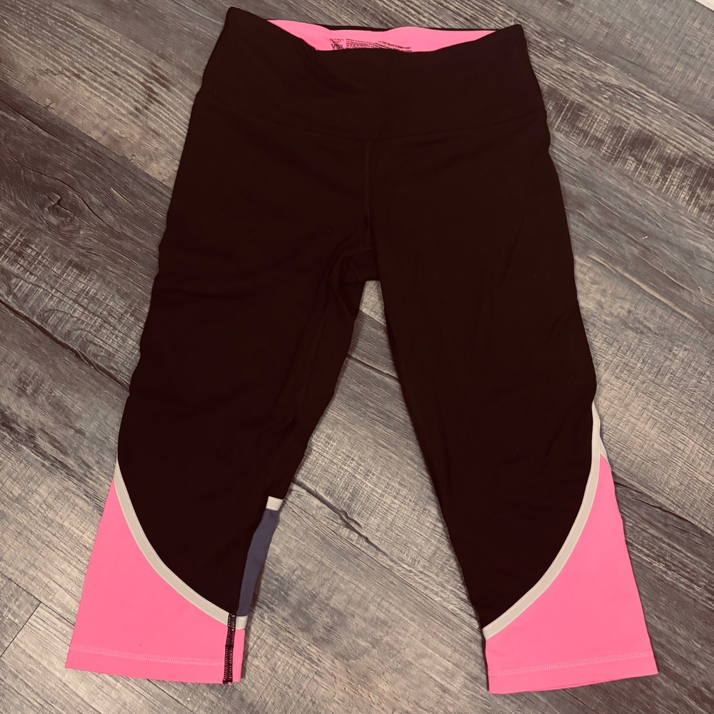 Vsx Victoria secrets workout yoga capri 3/4 leggings black pink gym sporty retro